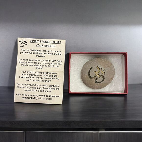 Spiritual Hand Sand Carved Painted OM Spirit Stone Universe Connection Rock - Picture 1 of 6